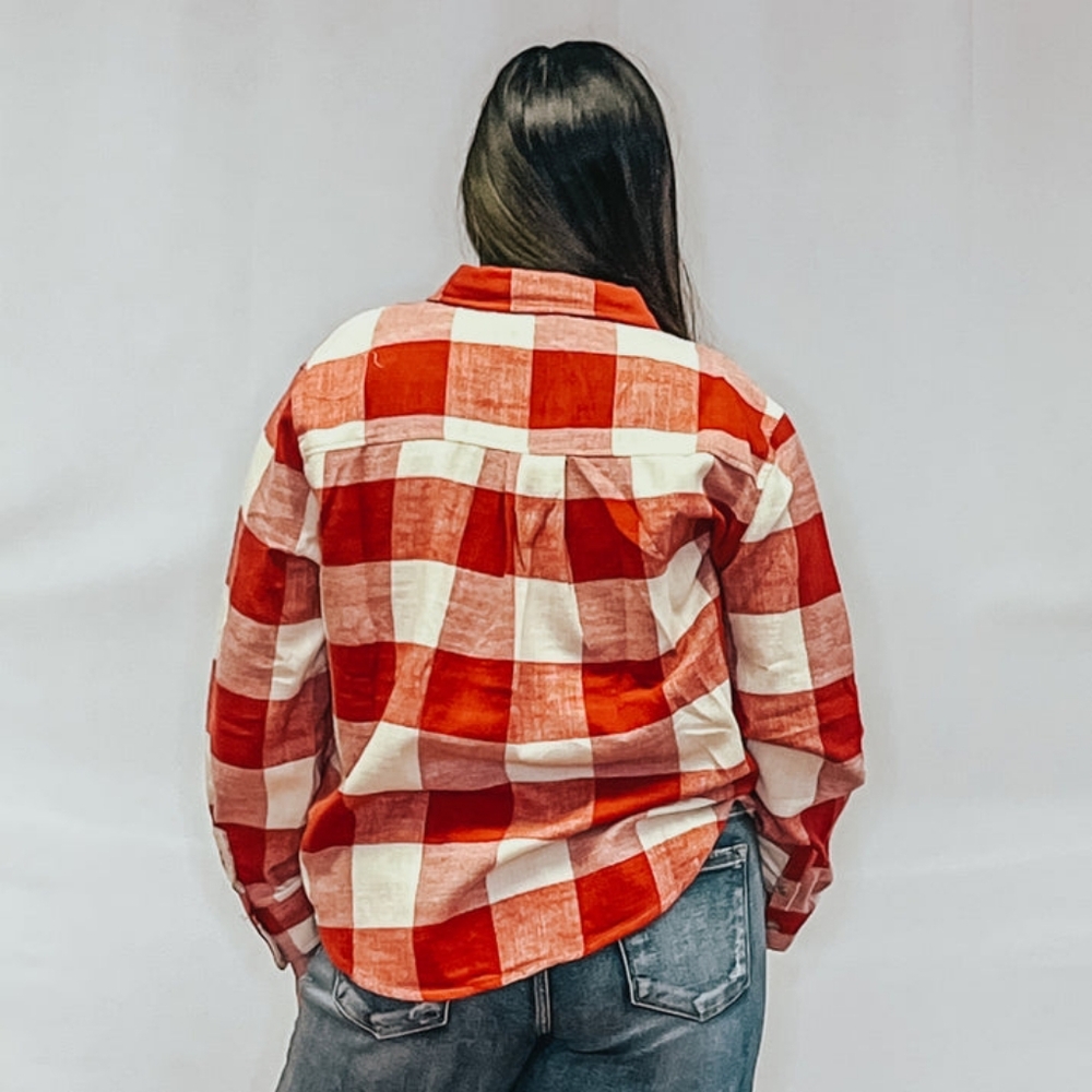 Red & Cream Plaid Button-Up Shacket - Picture 3 of 3